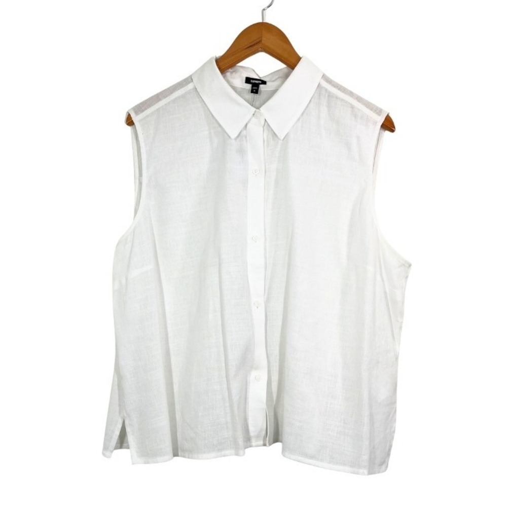 Express Womens XL White Linen Blend Sleeveless Button Down Shirt NWT Versatile
